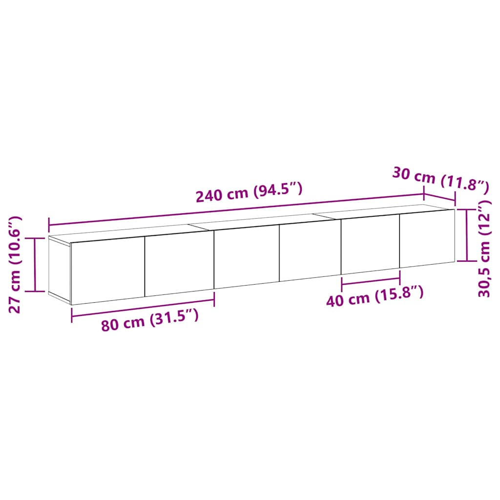 TV-møbelsæt 3 pcs Sort eg 80 x 30 x 30 cm Konstrueret træ