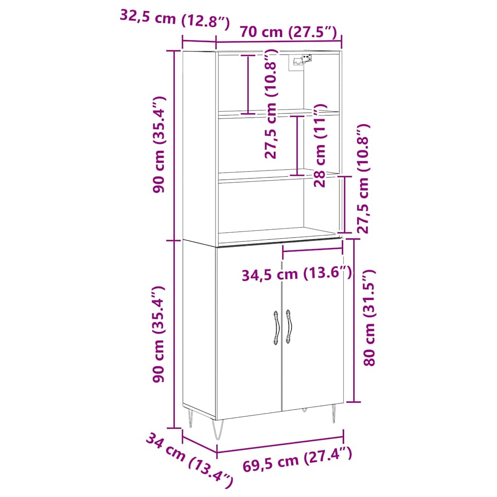 Highboard 2 stk. Sort eg 69,5 x 34 x 180 cm