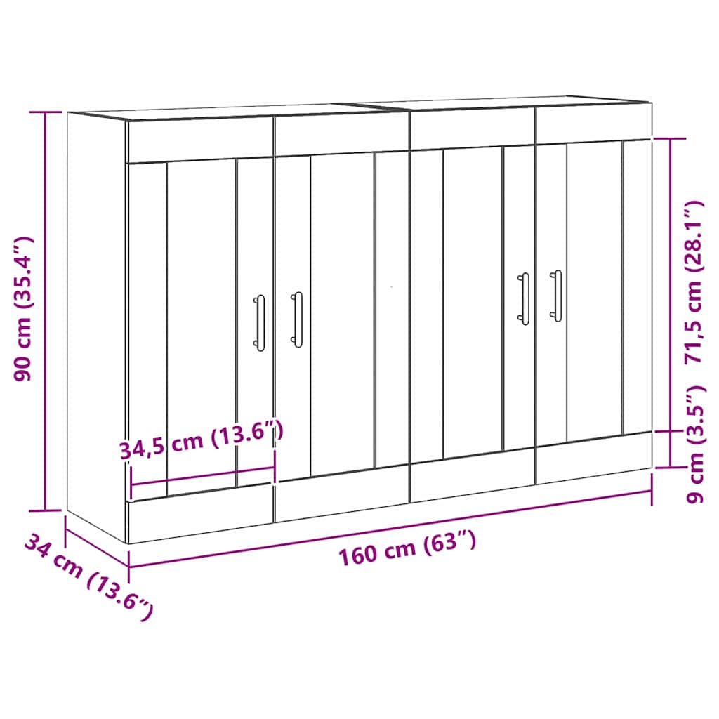 Væghængt skab 2 stk. Sort eg 69,5 x 34 x 90 cm Konstrueret træ