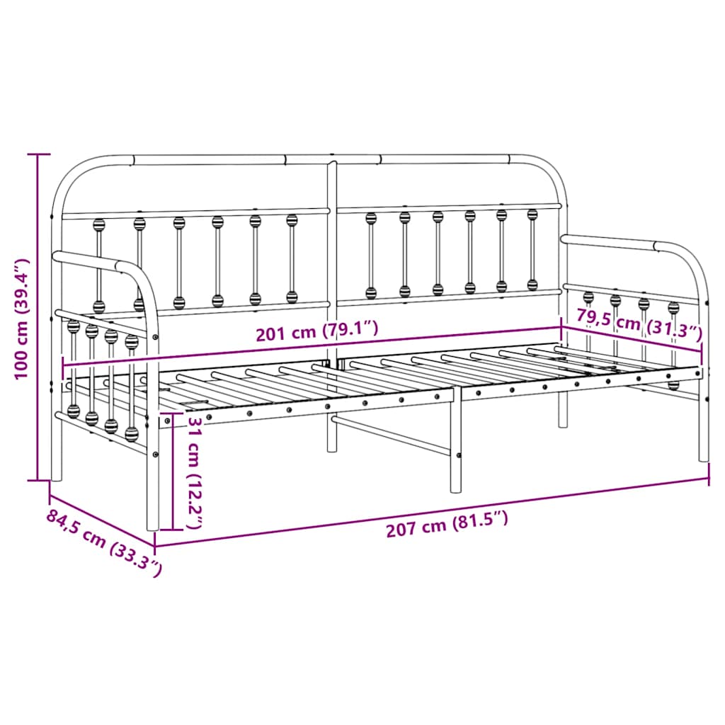 Dagsengramme Hvid 80 x 200 cm Pulverlakeret stål