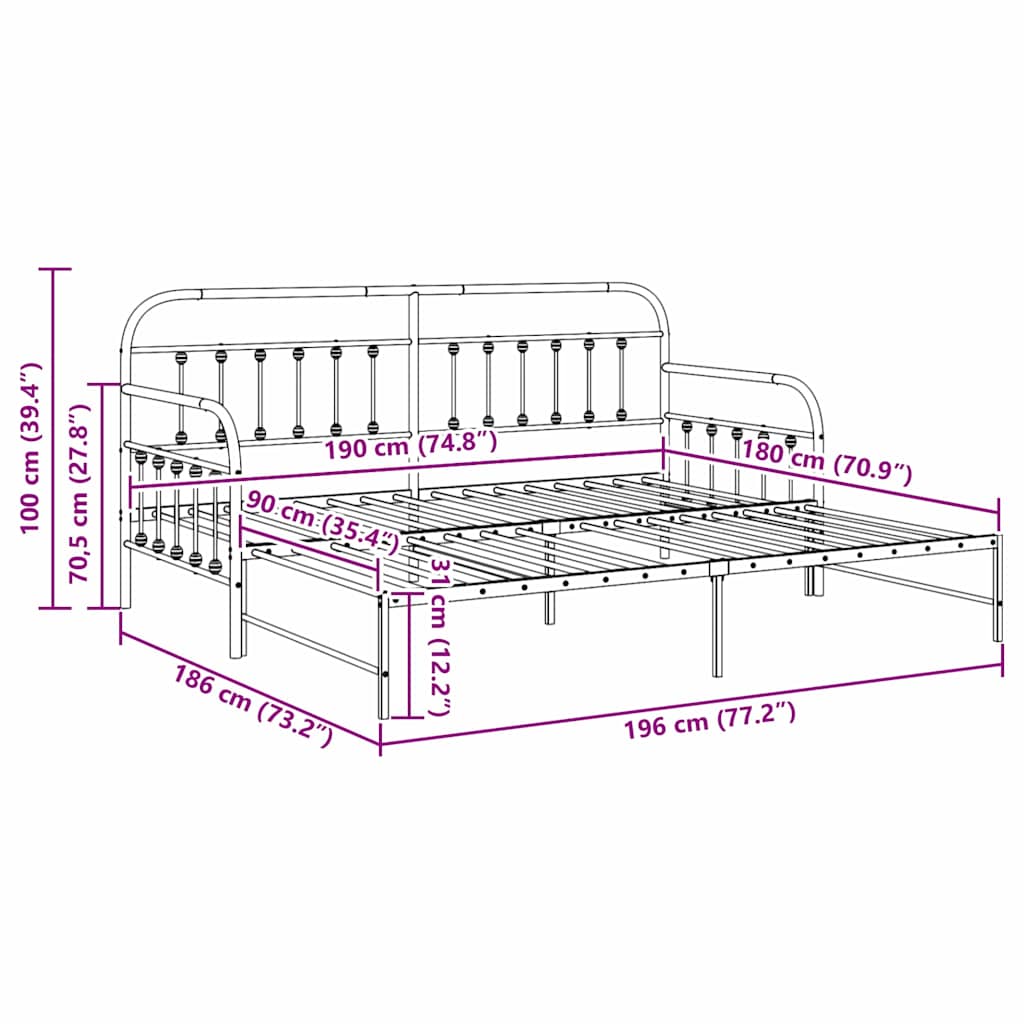 Dagsengramme Hvid 90 x 190 cm Pulverlakeret stål