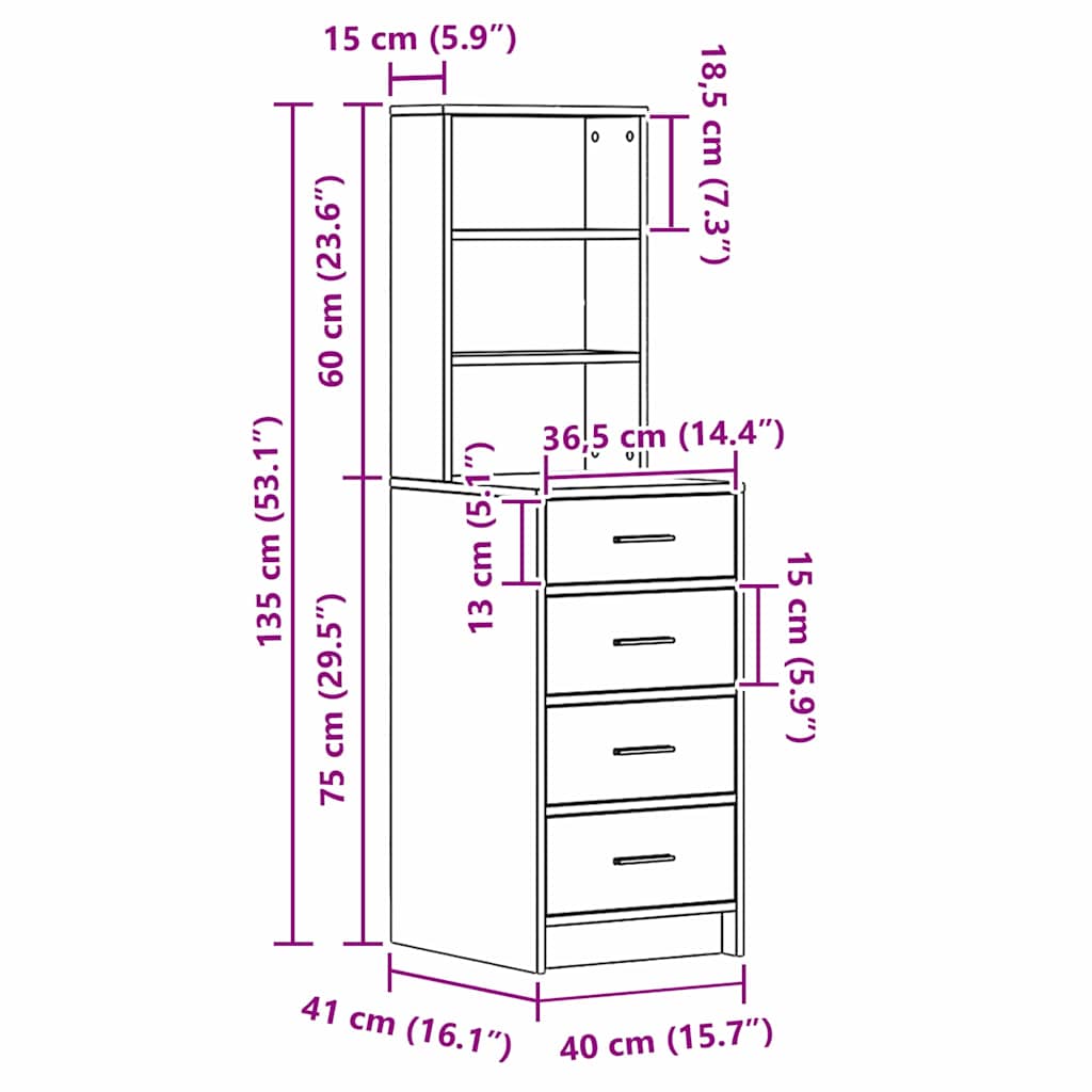 Highboard Hvid 40 x 41 x 135 cm Konstrueret træ