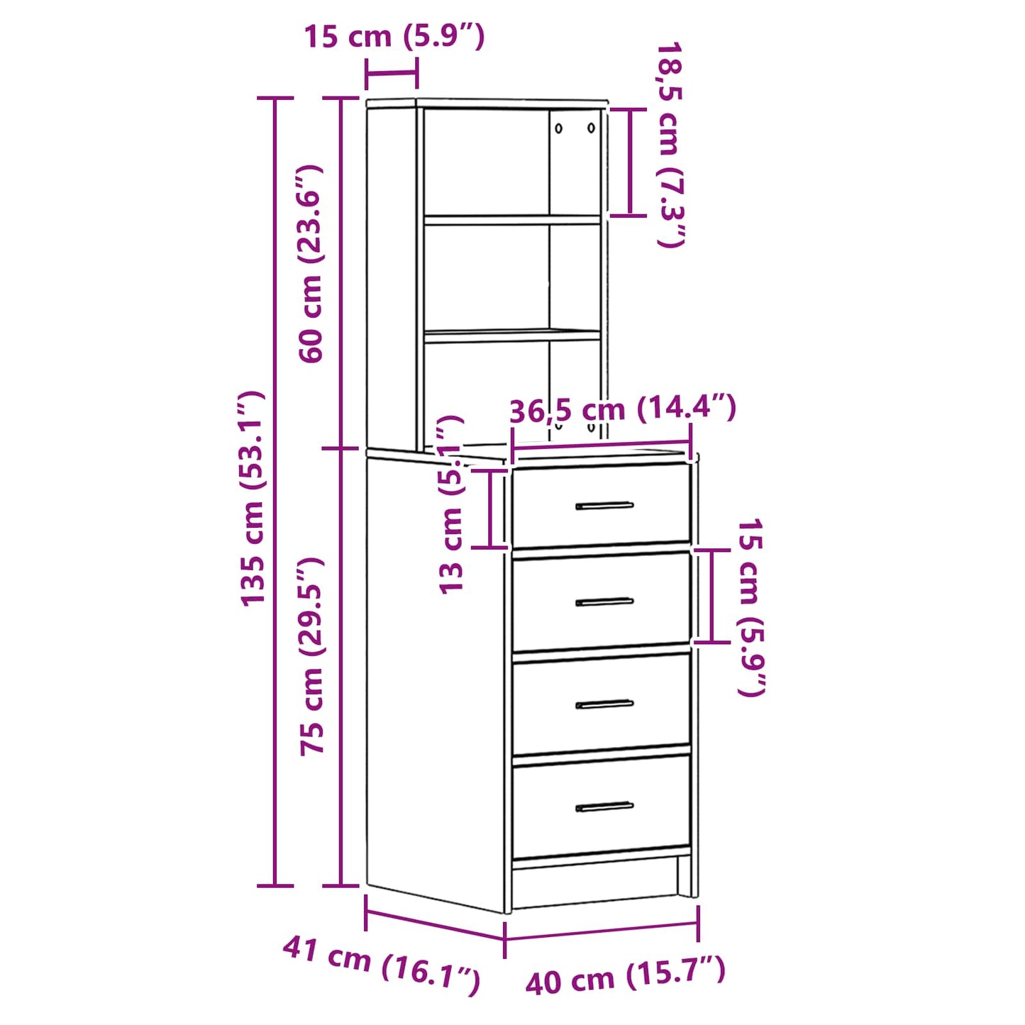 Highboard Betongrå 40 x 41 x 135 cm Konstrueret træ