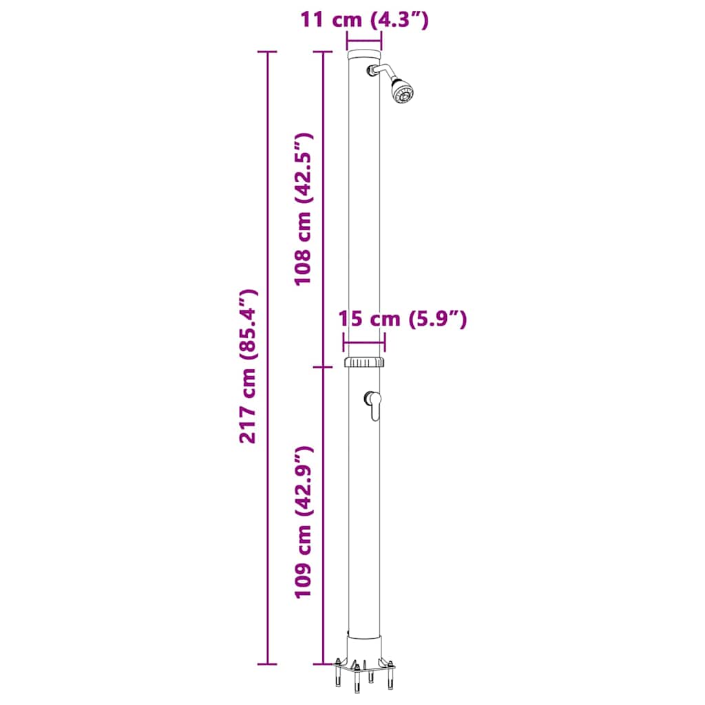 Udendørs Solbruser Sort 217 cm PVC og Aluminium