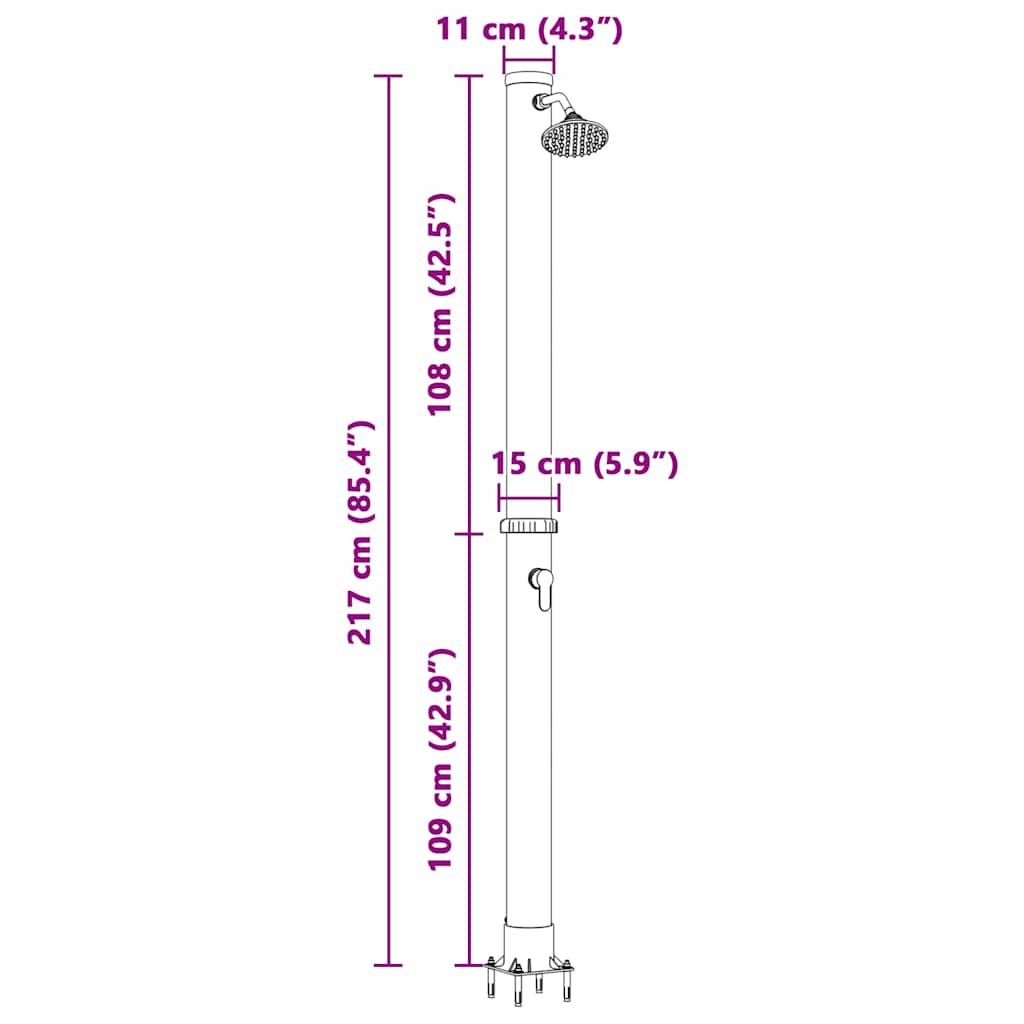 Udendørs Solbruser Sort 217 cm PVC og Aluminium