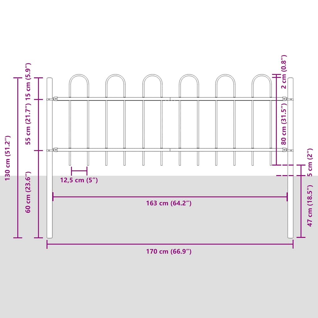 Havehegn BOXTEL 7 stk. 11,9 x 0,8 m Pulverlakeret stål Grå