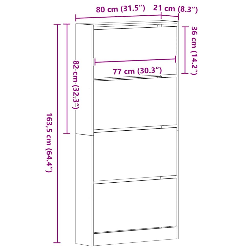 Sko skab med dør Gammelt træ 80 x 21 x 163,5 cm Konstrueret træ