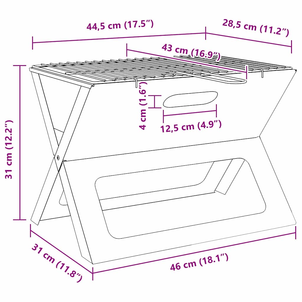 Udendørs grill Sort 46 x 31 x 31 cm Stål