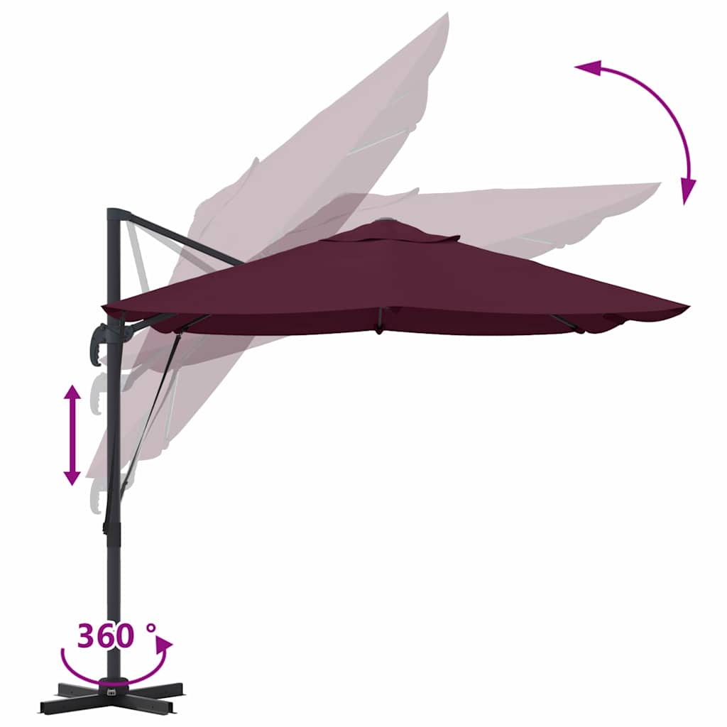Parasol 351 x 250 x 260 cm Polyester og Aluminium Bordeaux Rød