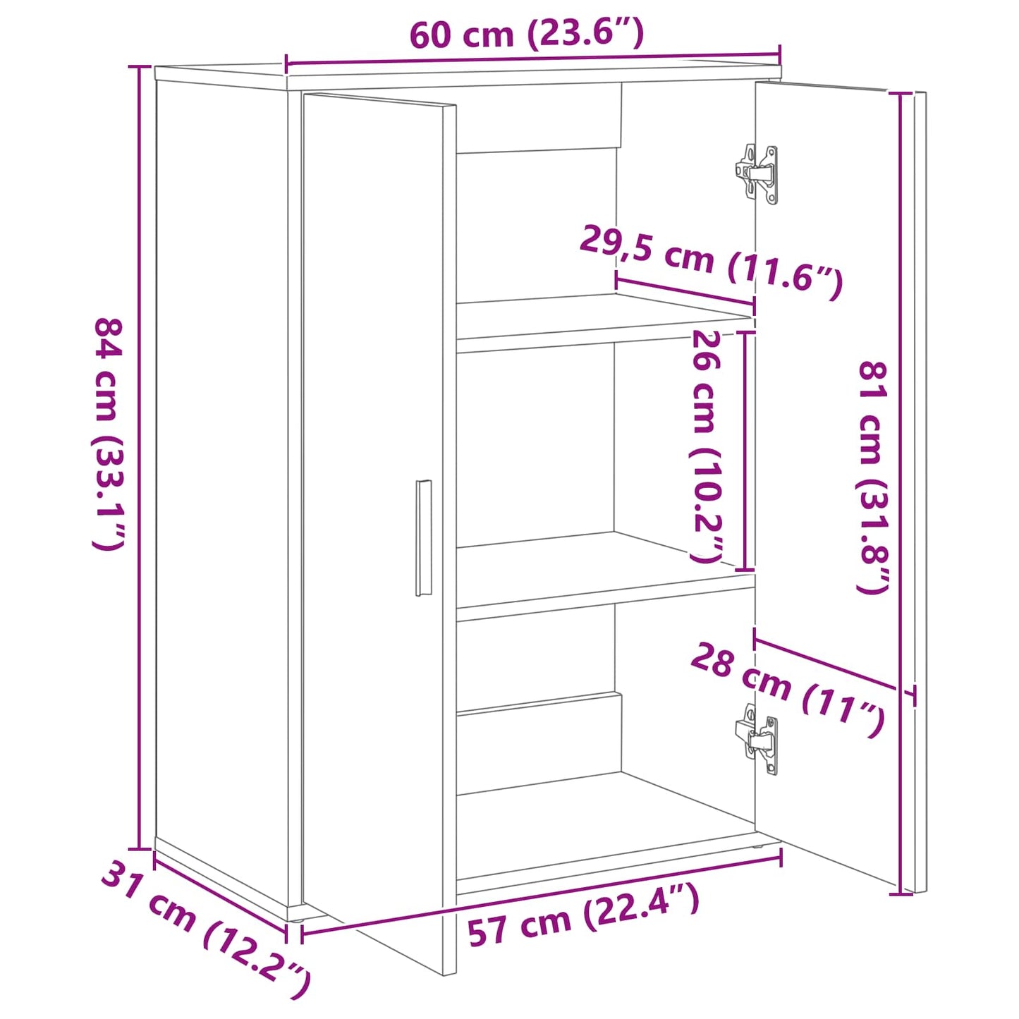 Sideboard 2 stk. Sort eg 60 x 31 x 84 cm Konstrueret træ