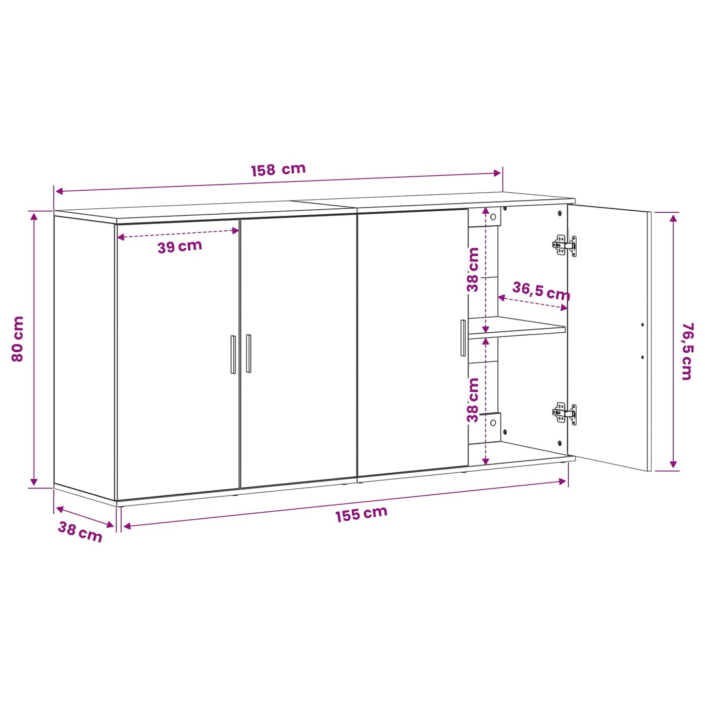 Sideboard 2 stk. Gammelt træ 79 x 38 x 80 cm Konstrueret træ