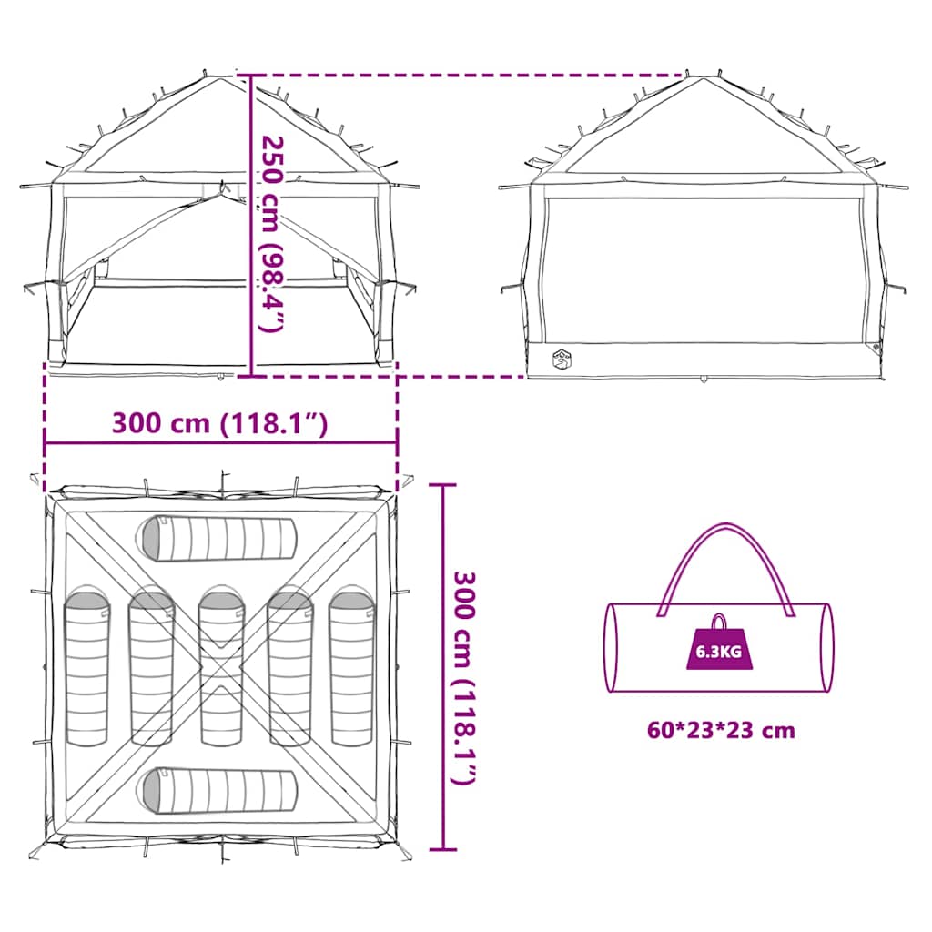 Indertelt til 7 personer Grå og orange 300 x 300 x 250 cm