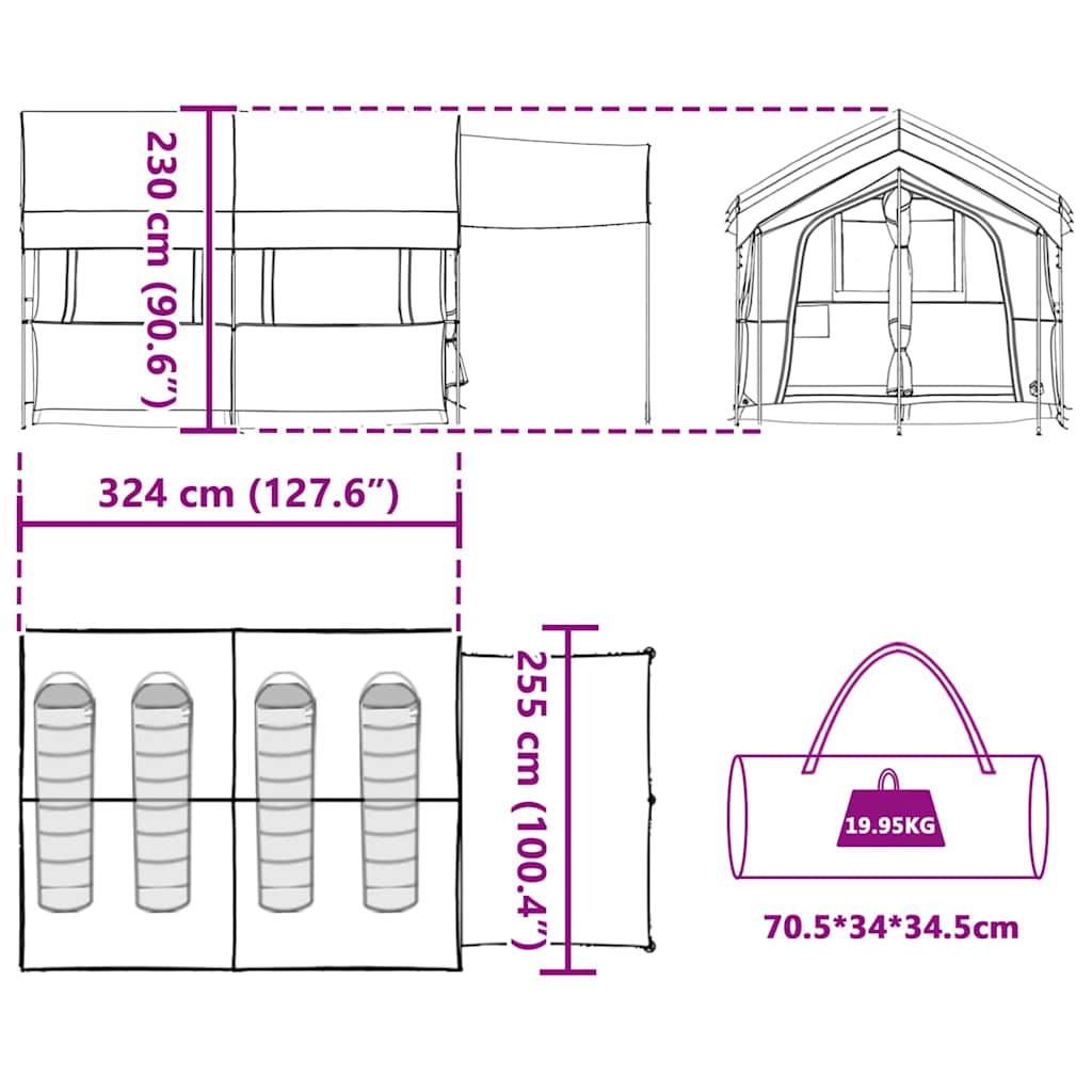 Familietelt til 4 personer Grøn og Hvid 324 x 255 x 230 cm