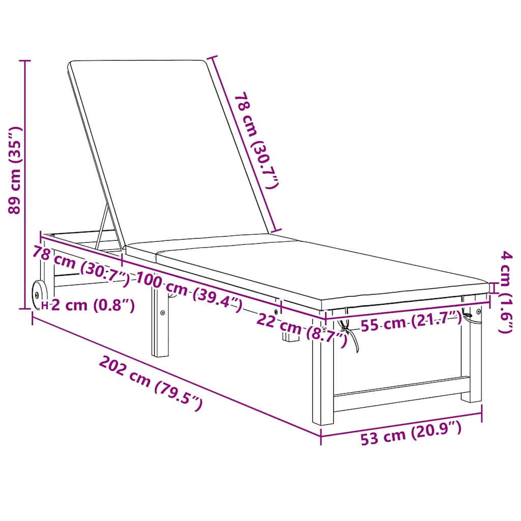 Solstol 2 pcs Brun 202 x 53 x 89 cm Massivt Akacietræ