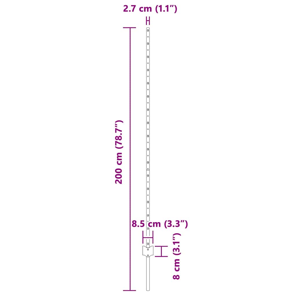 Indlejret hegnspost 5 pcs Grå 200 cm Pulverlakeret stål