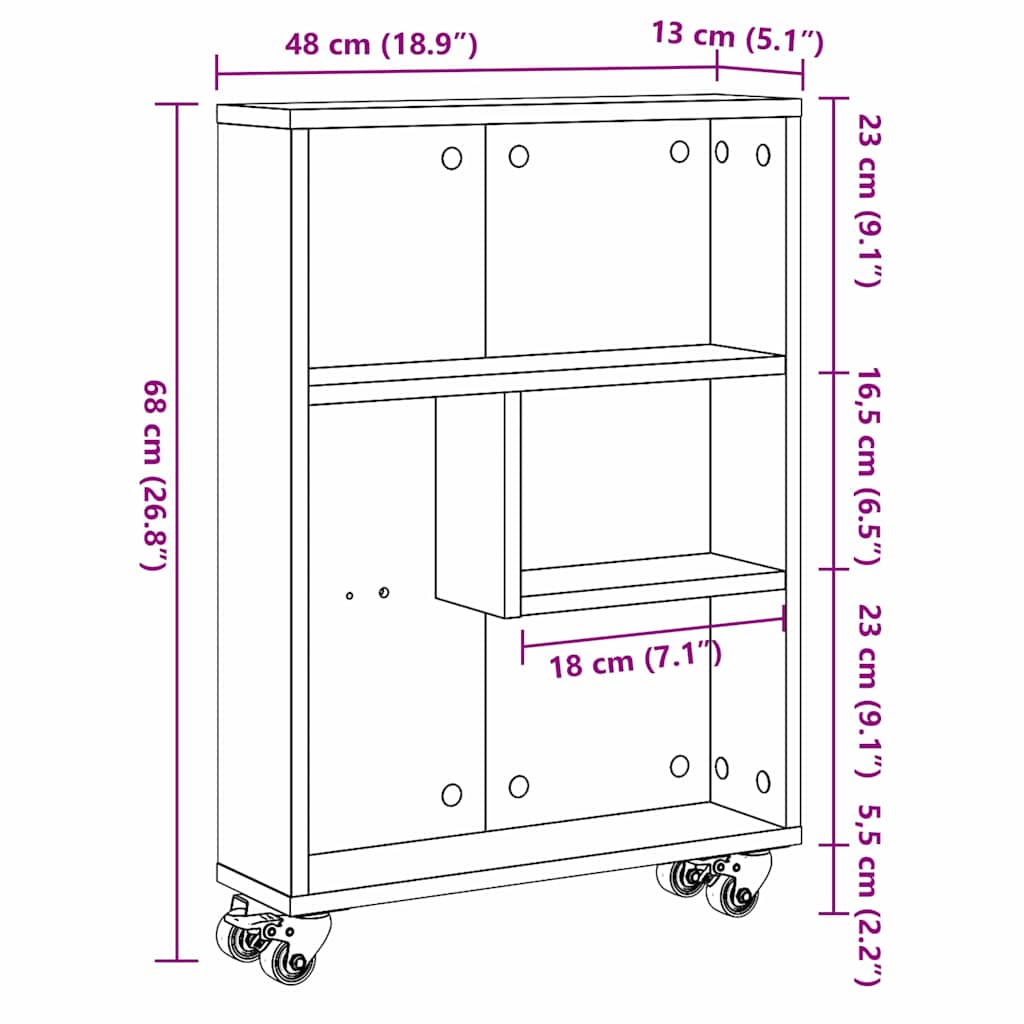 Narrow Storage Trolley Sort eg 48 x 13 x 68 cm