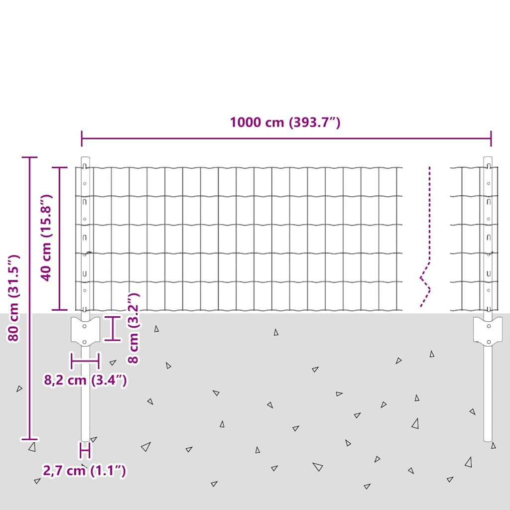 Eurohegn med stolpe 10 x 0,4 m PVC-belagt stål Grå Mesh