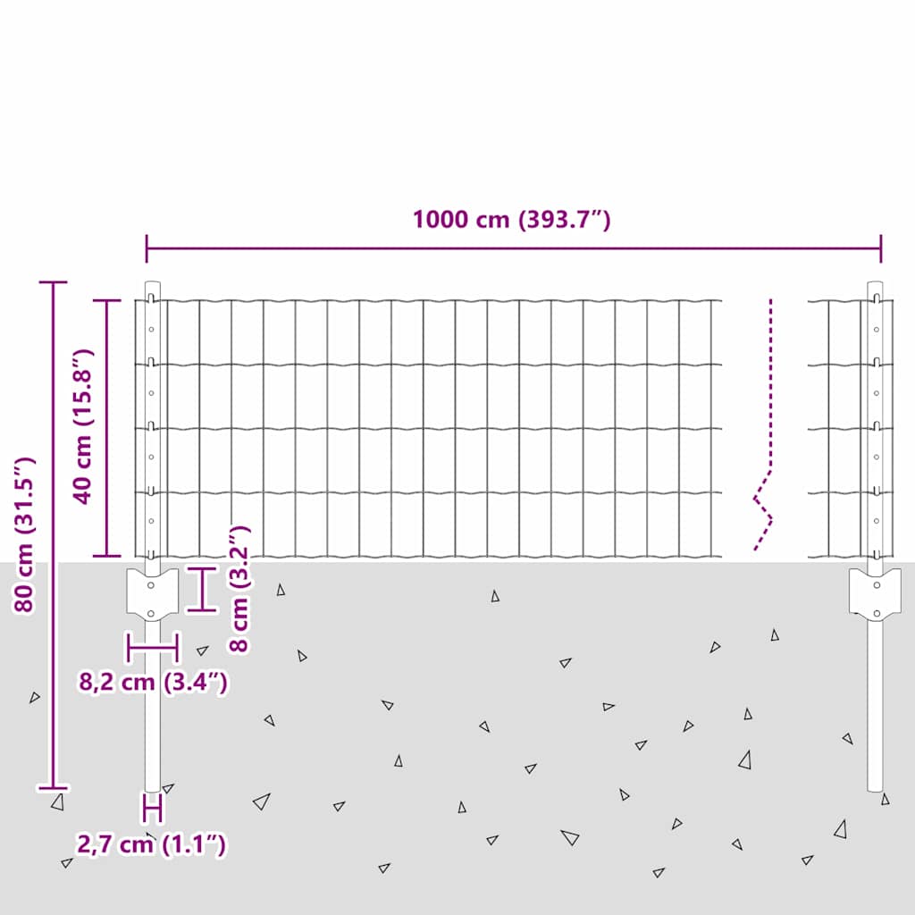 Eurohegn med stolpe 10 x 0,4 m PVC-belagt stål Grå Mesh