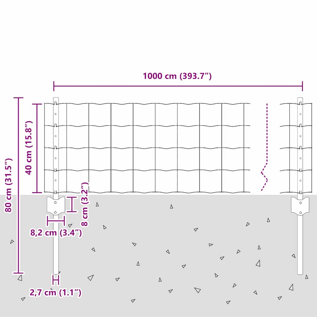Eurohegn med stolpe 10 x 0,4 m PVC-belagt stål Grå Mesh