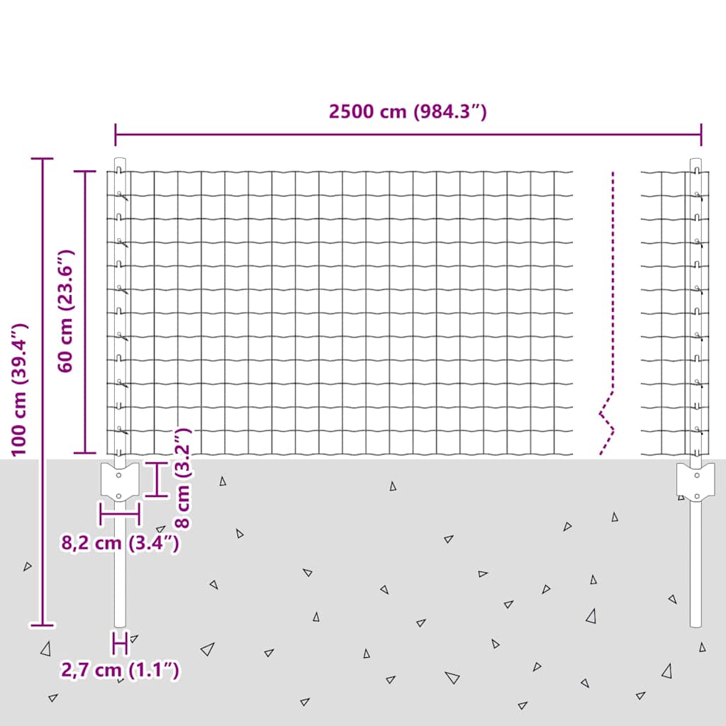 Eurohegn med stolpe 25 x 0,6 m PVC-belagt stål Grå Mesh