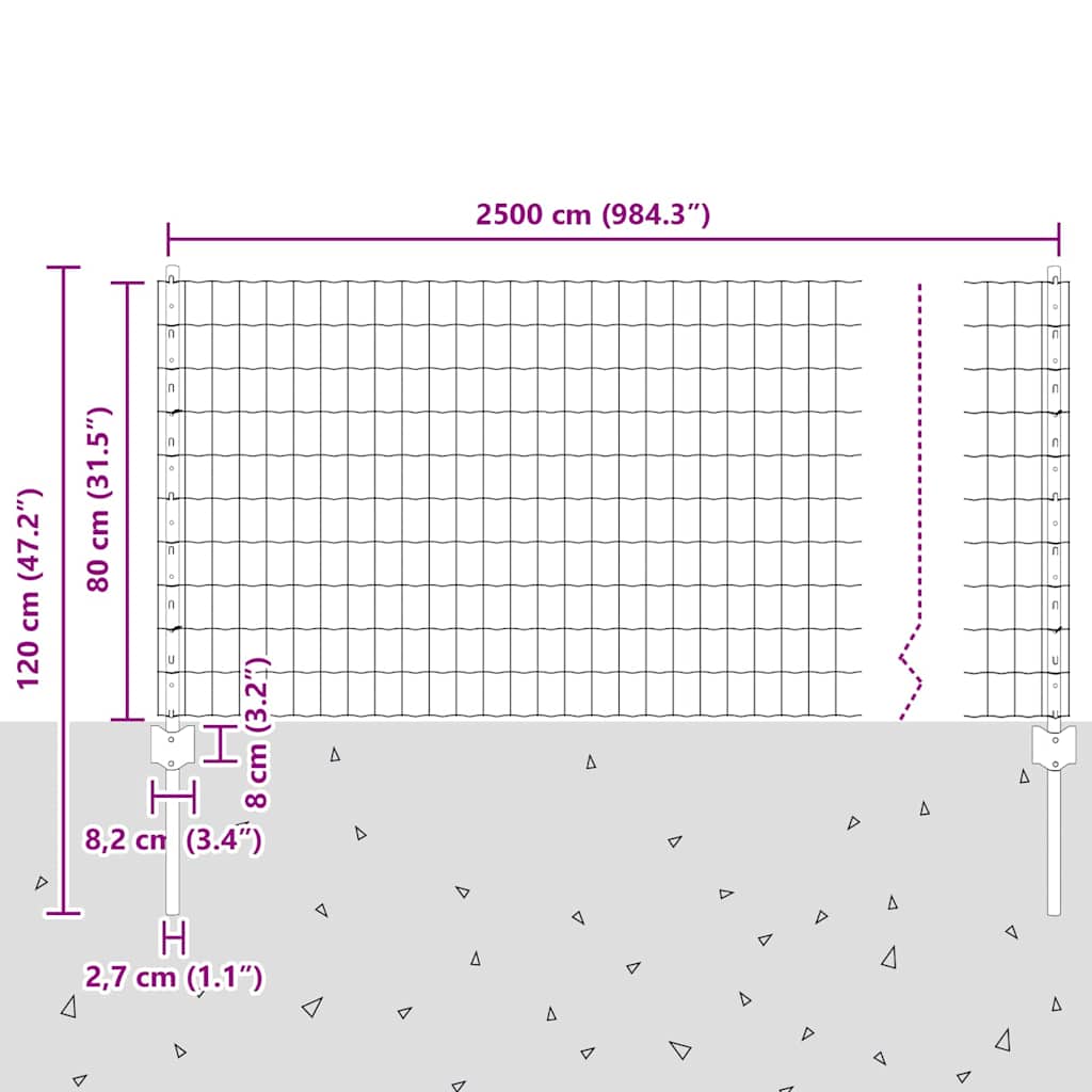 Eurohegn med stolpe 25 x 0,8 m PVC-belagt stål Grå Mesh