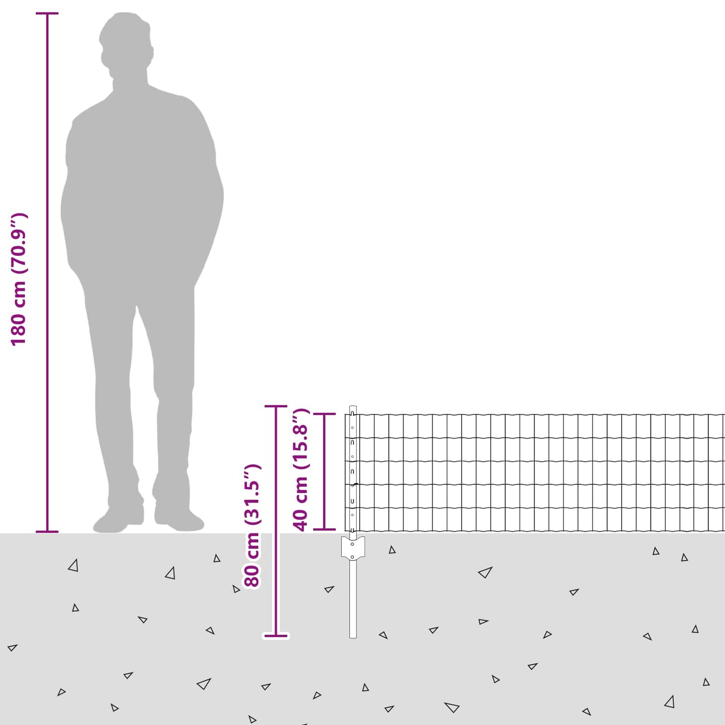 Eurohegn med stolpe 10 x 0,4 m Galvaniseret stål Sølv Mesh