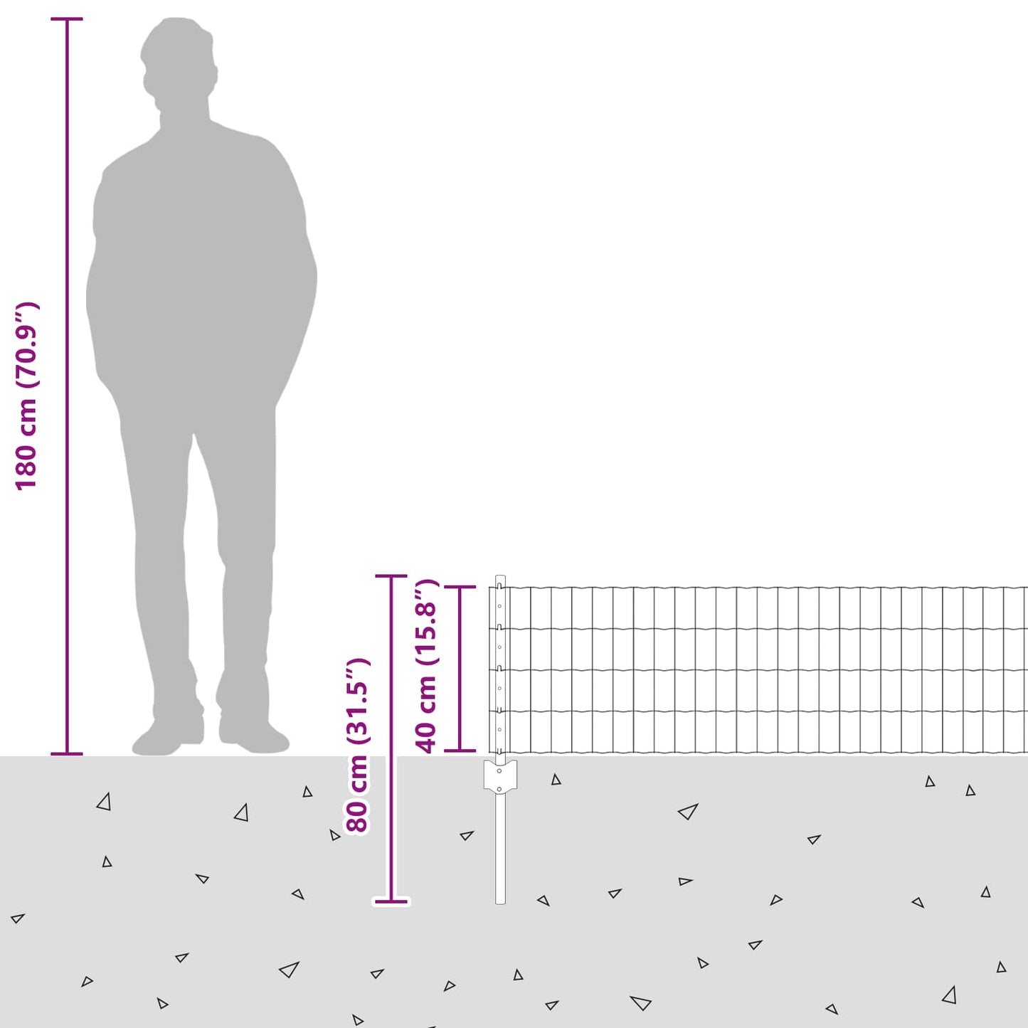 Eurohegn med stolpe 10 x 0,4 m Galvaniseret stål Sølv Mesh