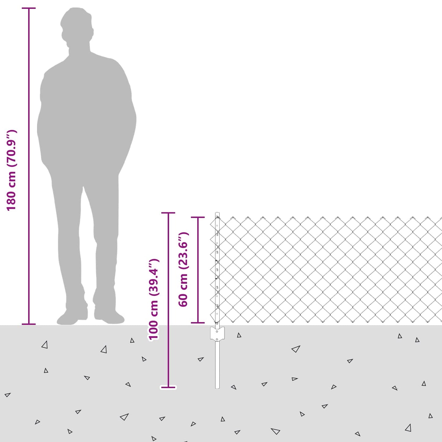 Udendørs kædehegn med stolpe 10 x 0,6 m PVC-belagt stål Grøn
