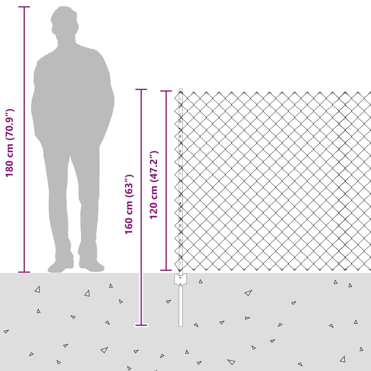 Kæde-link hegn med stolpe 10 x 1,2 m PVC-belagt stål Grå Mesh