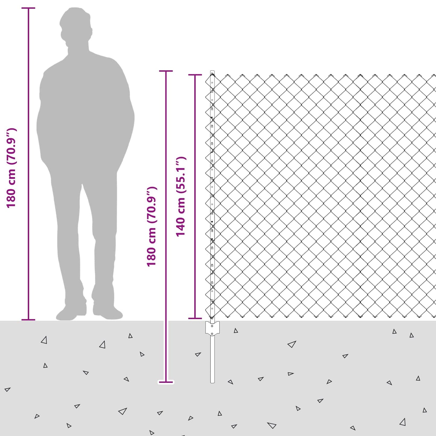 Udendørs kædehegn med stolpe 10 x 1,4 m PVC-belagt stål Grå