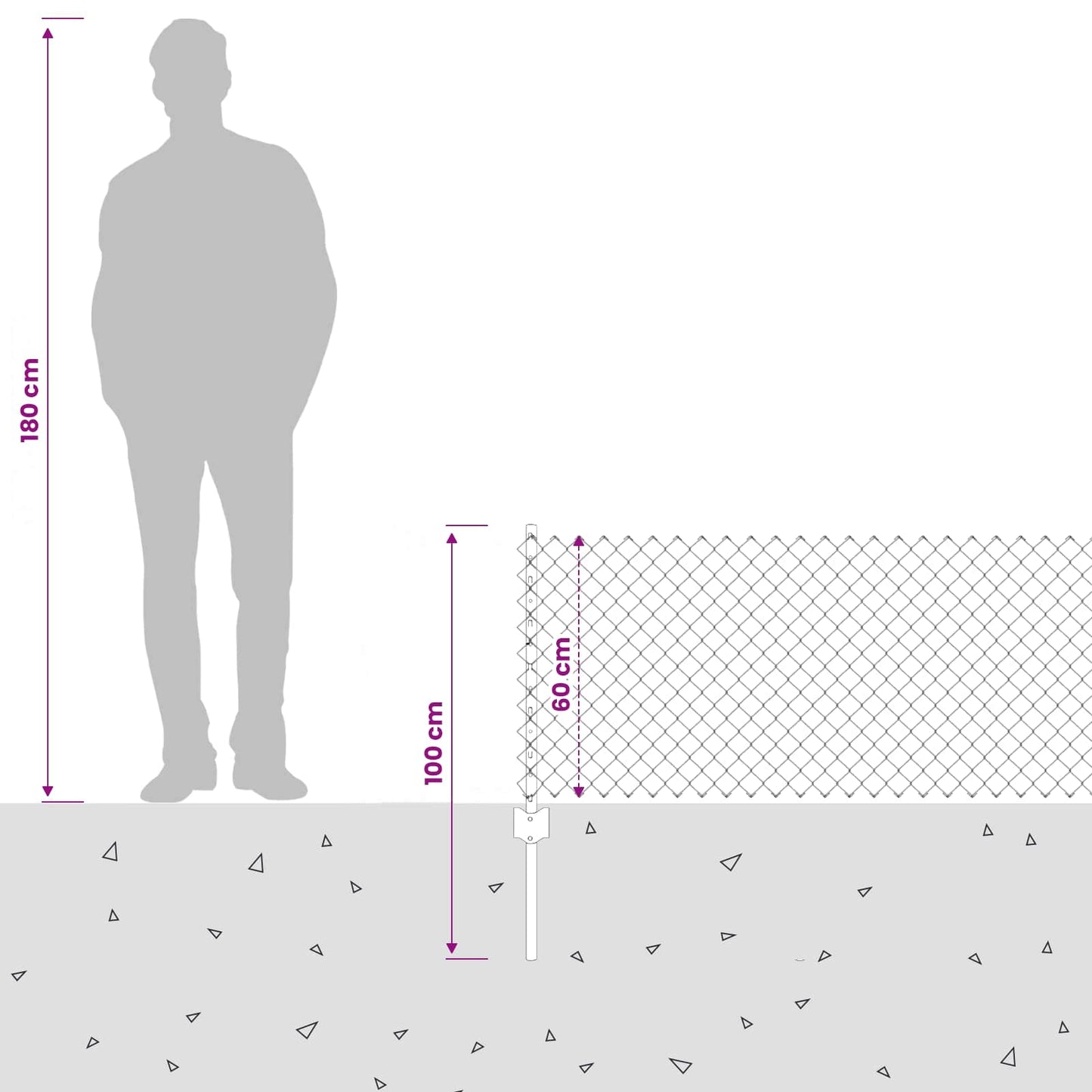 Kæde-link hegn med stolpe 25 x 0,6 m PVC-belagt stål Grå Mesh