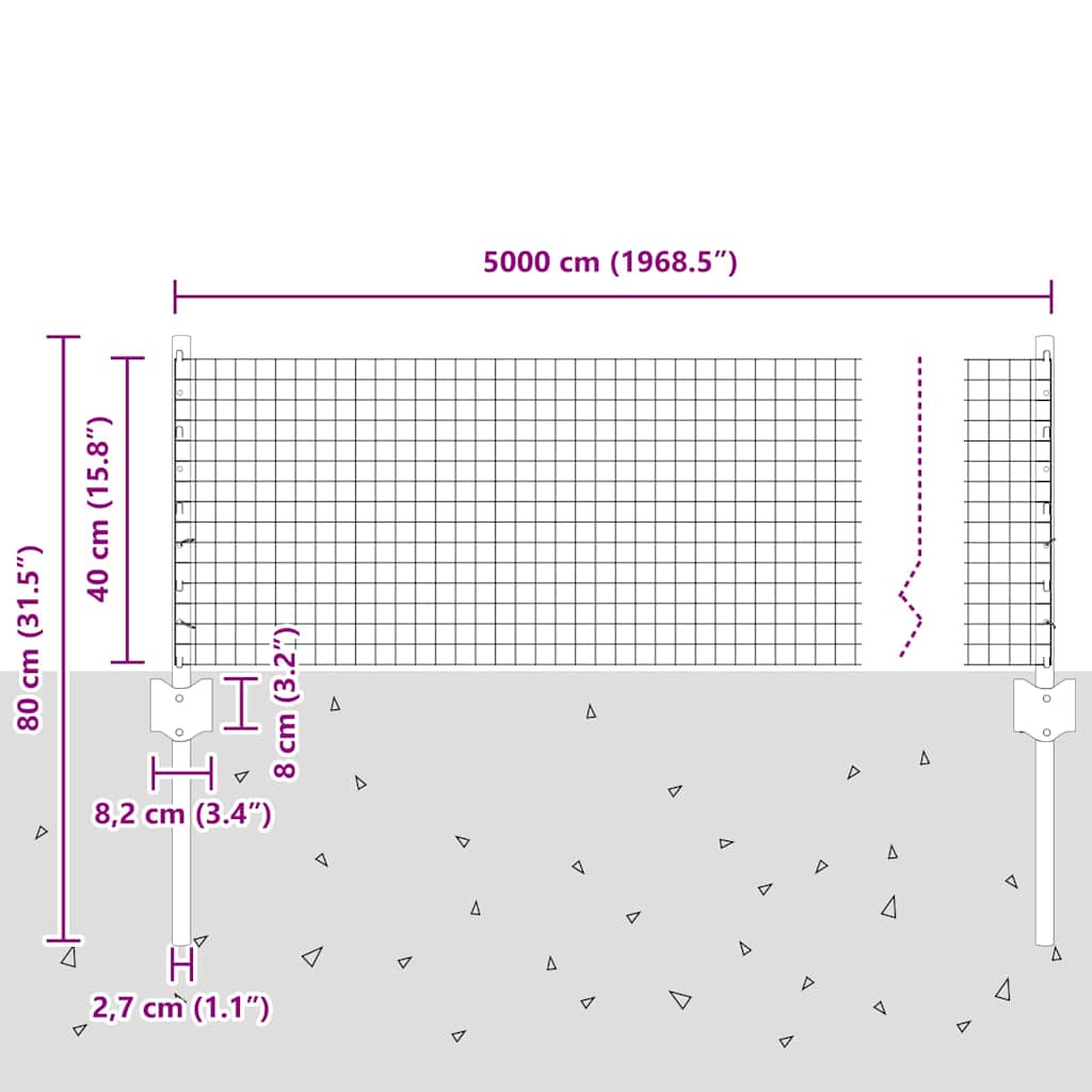 Svejsede trådhegn med stolper 50 x 0,4 m Galvaniseret stål Sølv