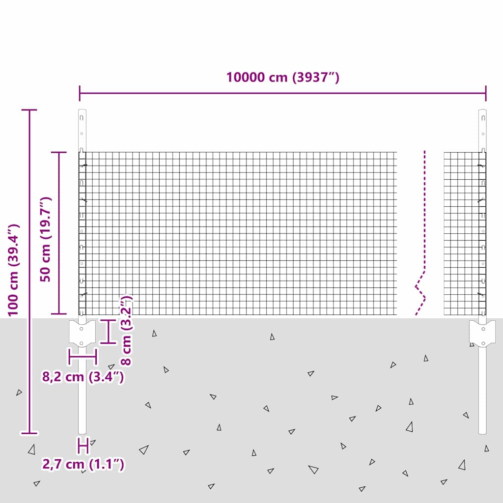 Svejsede trådhegn med stolper 100 x 0,5 m PVC-belagt stål Grå