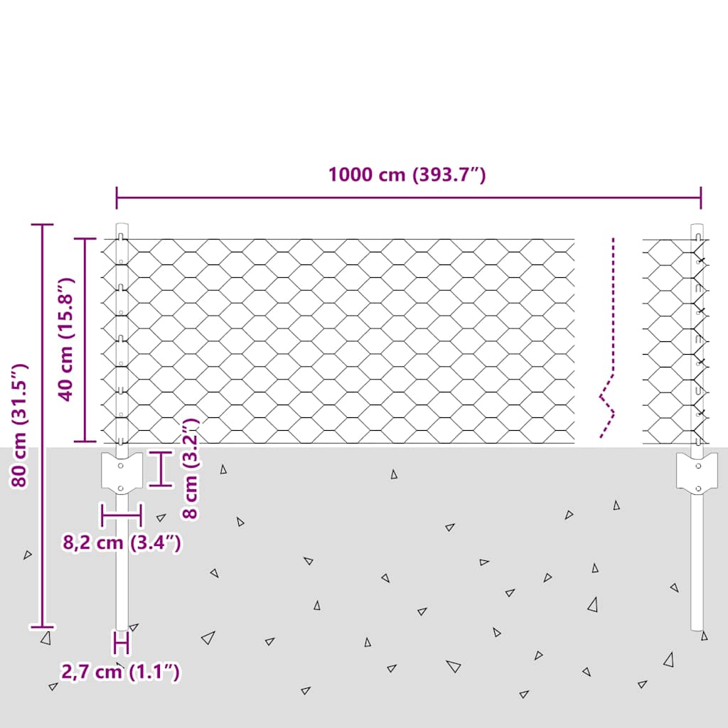 Sekskantet hegn med stolpe 10 x 0,4 m PVC-belagt stål Grøn Mesh