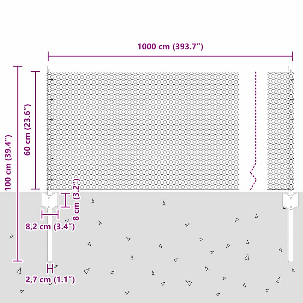 Sekskantet hegn med stolpe 10 x 0,6 m PVC-belagt stål Grøn Mesh