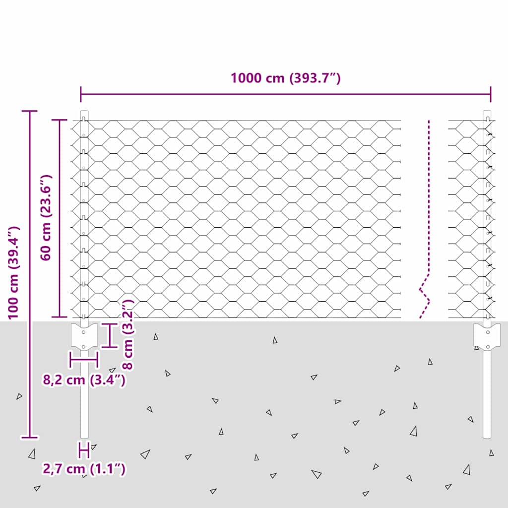 Sekskantet hegn med stolpe 10 x 0,6 m PVC-belagt stål Grøn Mesh