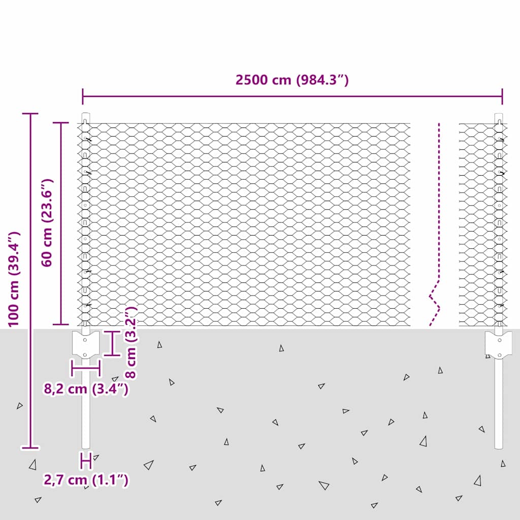 Sekskantet hegn med stolpe 25 x 0,6 m PVC-belagt stål Grøn Mesh