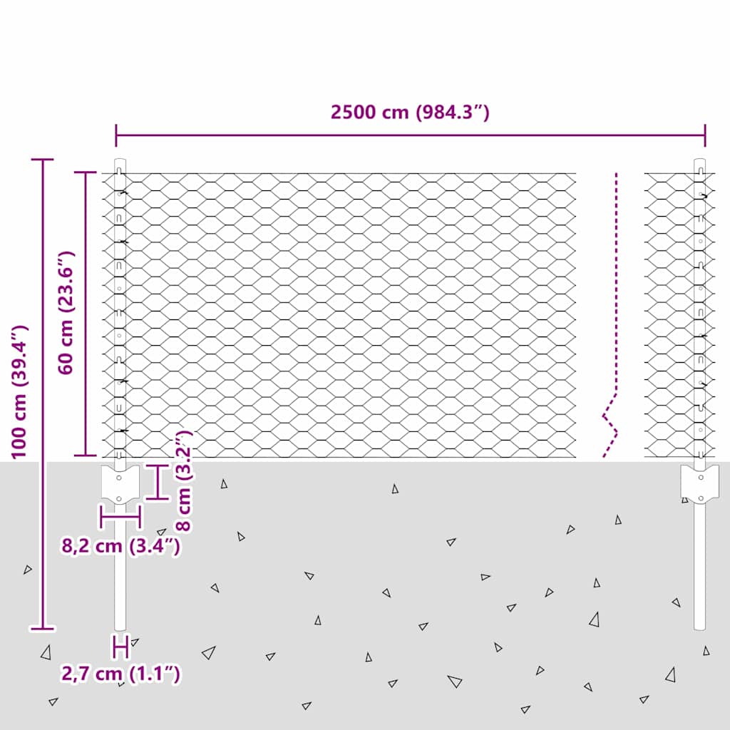 Sekskantet hegn med stolpe 25 x 0,6 m PVC-belagt stål Grøn Mesh