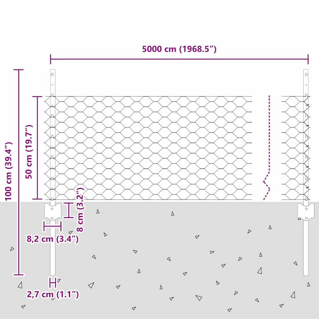 Sekskantet hegn med stolpe 50 x 0,5 m PVC-belagt stål Grøn Mesh