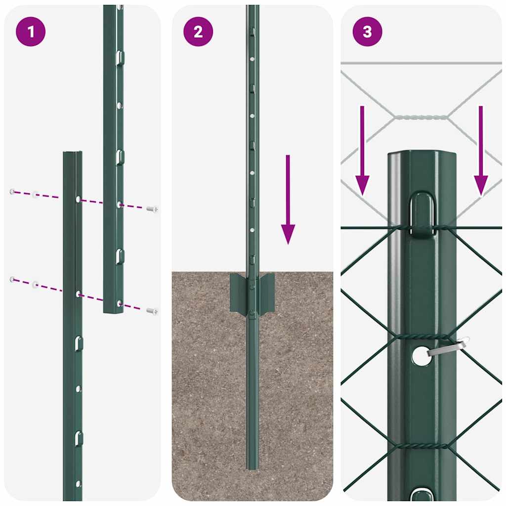 Sekskantet hegn med stolpe 50 x 1,6 m PVC-belagt stål Grøn Mesh