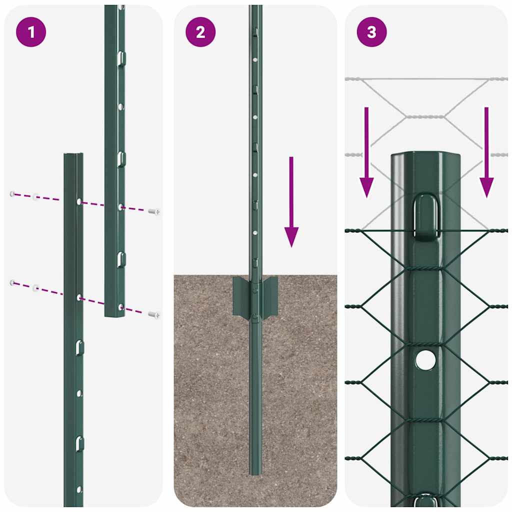 Sekskantet hegn med stolpe 100 x 1,5 m PVC-belagt stål Grøn