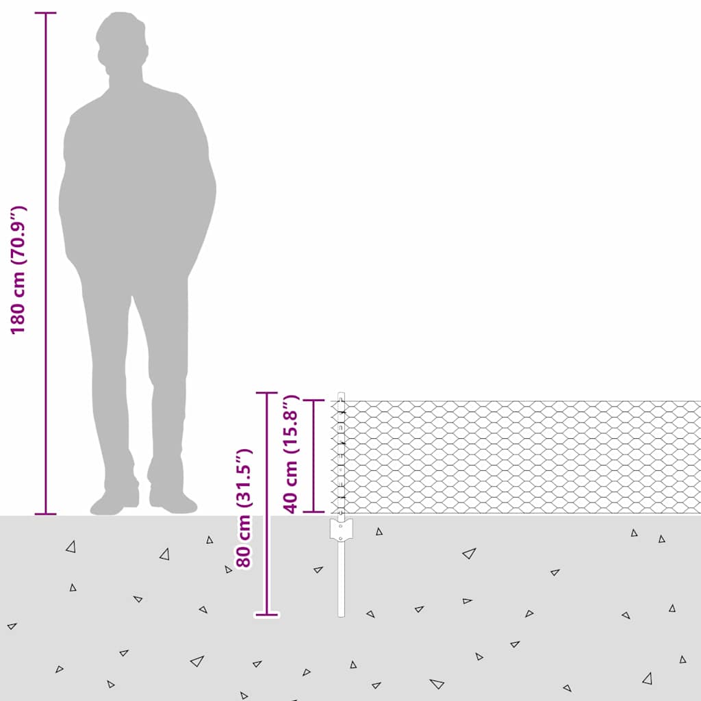 Sekskantet hegn med stolpe 50 x 0,4 m Galvaniseret stål Sølv
