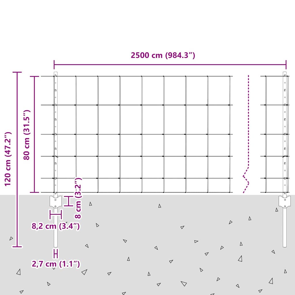 Udendørs Vildt Hegn med Stolper 25 x 0,8 m Galvaniseret stål
