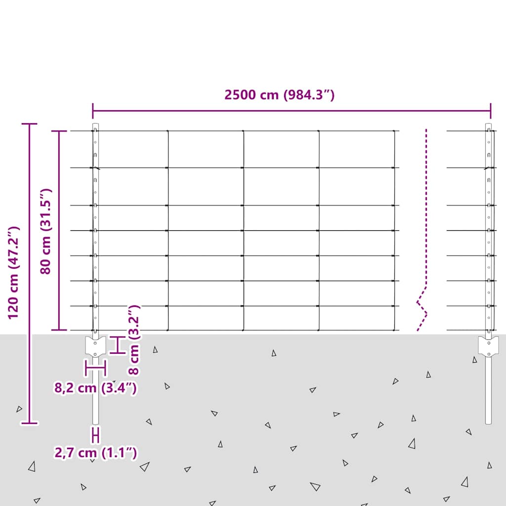Udendørs Vildt Hegn med Stolper 25 x 0,8 m Galvaniseret stål