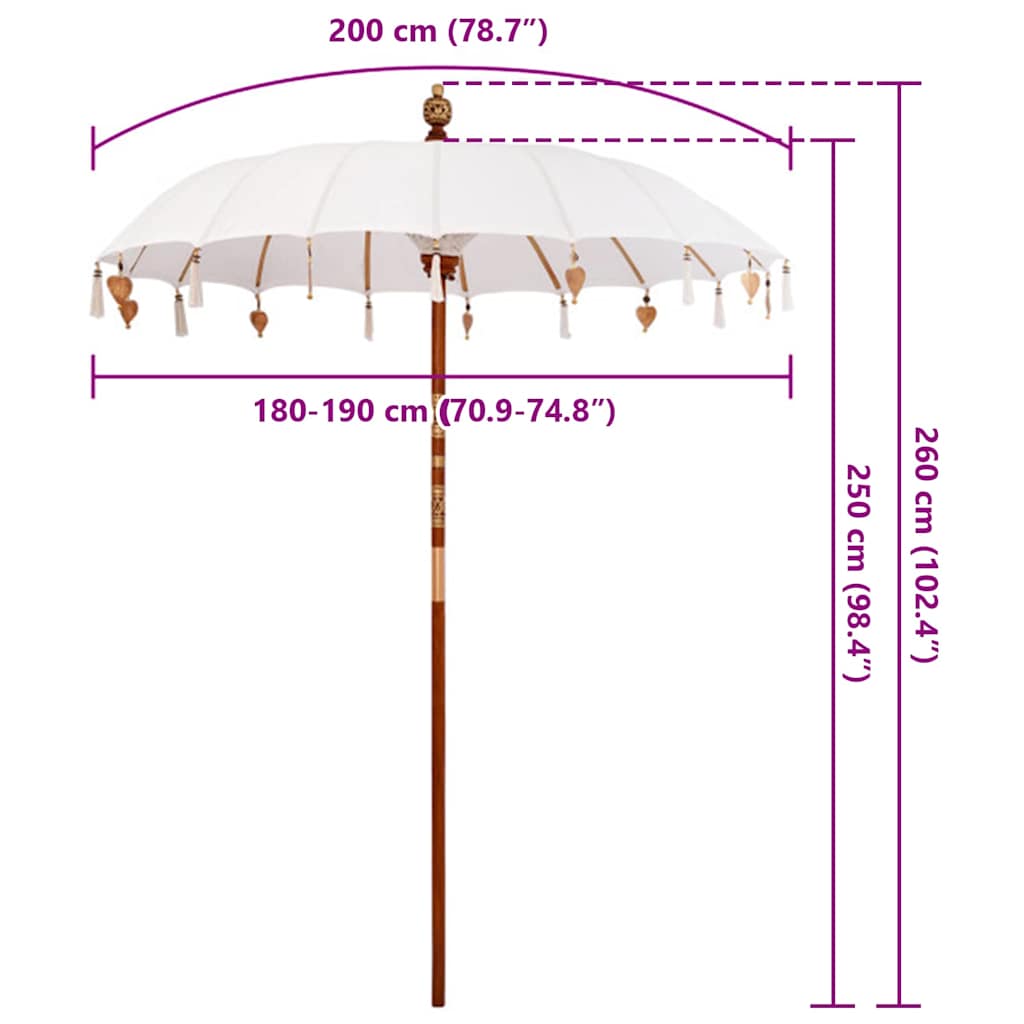 Balinesisk Parasol Creme 190 x 190 x 260 cm