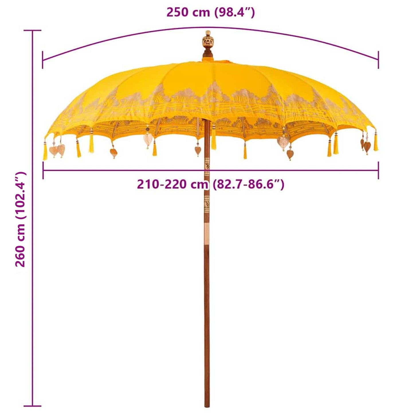 Balinesisk Parasol Gul 215 x 215 x 260 cm