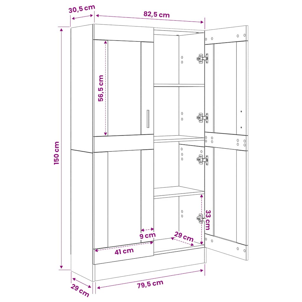 bogskab 82,5x30,5x150 cm konstrueret træ kunsteg
