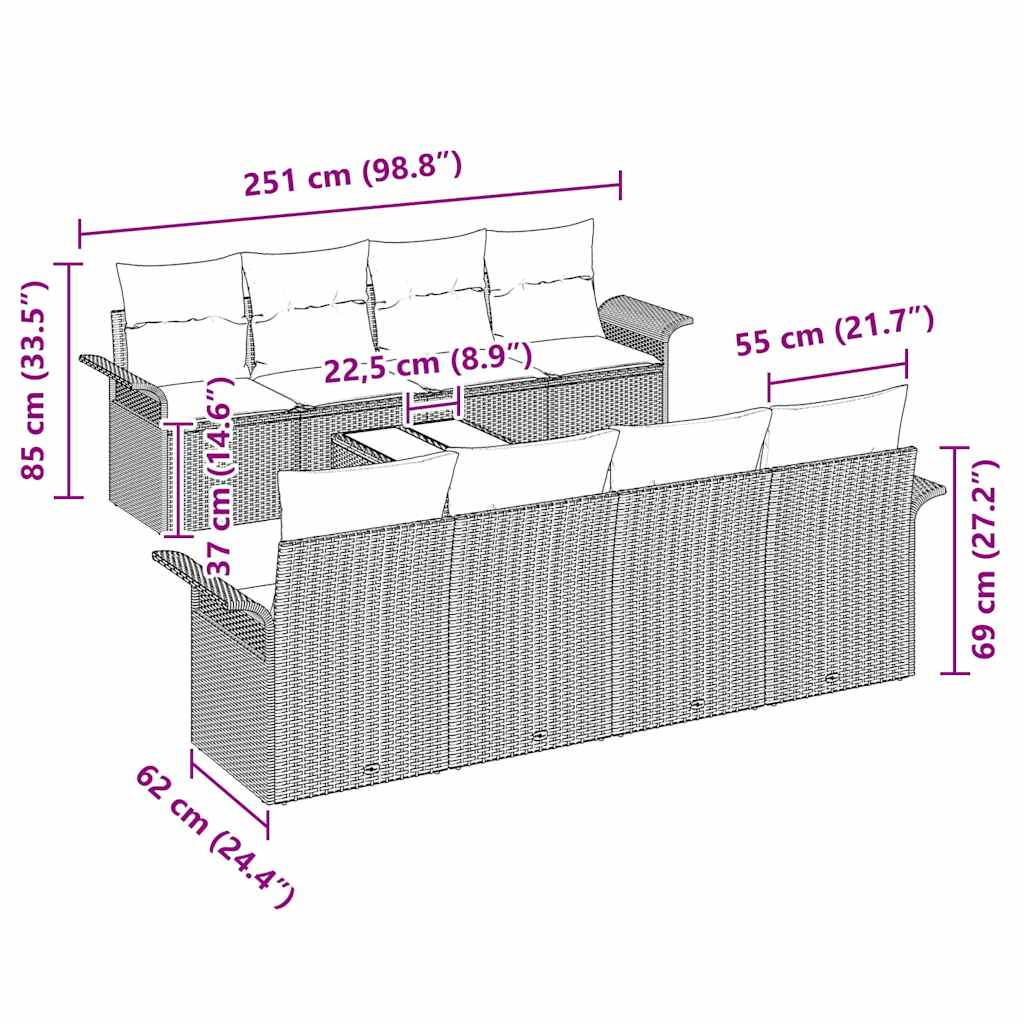 Havesofa Sæt 9 pcs Beige Poly rattan