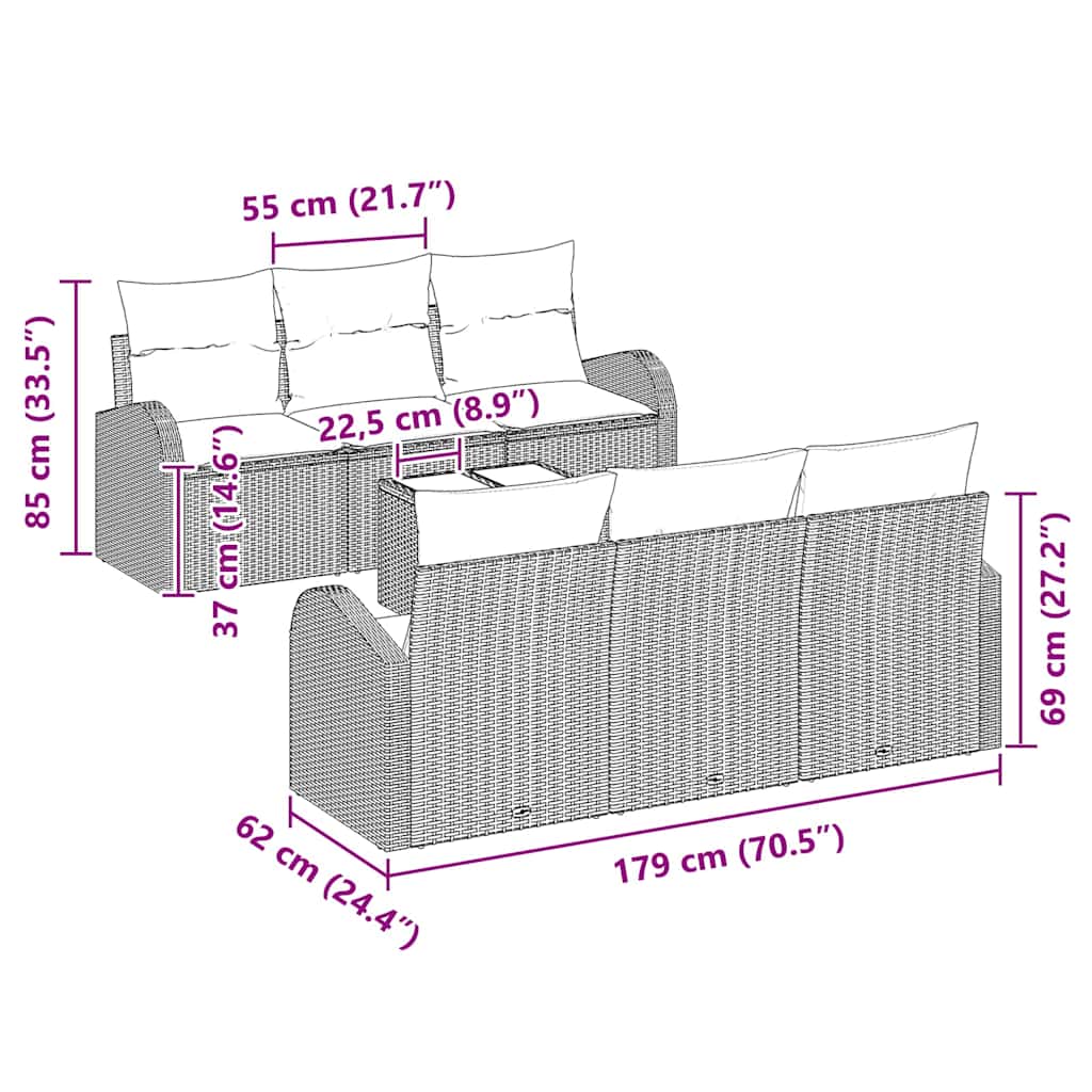 Havesofa Sæt 7 stk. Beige polyrattan