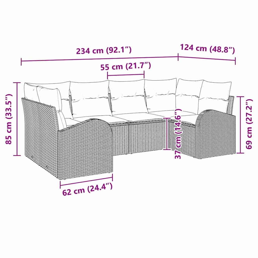 Havesofa Sæt med pude 6 pcs Beige Poly Rattan